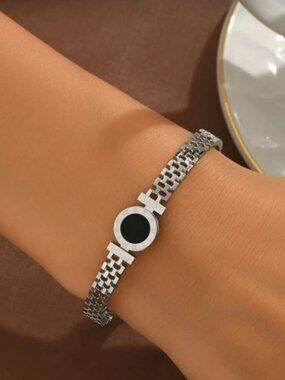 Silver Plated Stainless Steel Roman Numeral Bracelet